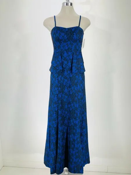 Новое элегантное синее/черное кружевное длинное платье макси Jessica Simpson NWT, размер 2
