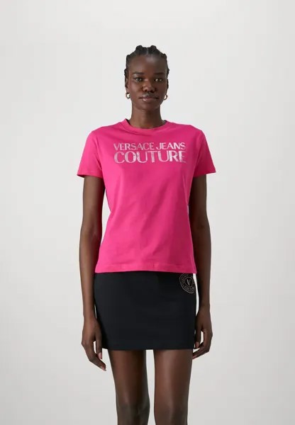 Футболка с принтом LOGO GUMMY GLITTER Versace Jeans Couture, розовый