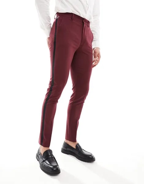 Бордовые узкие брюки-смокинг ASOS DESIGN