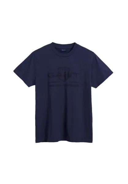 Мужская футболка - REG TONAL SHIELD T-SHIRT, круглый вырез, хлопок, вышивка GANT, синий