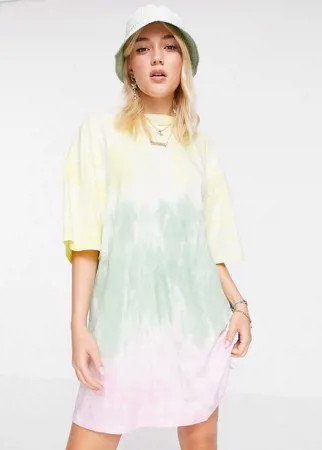 Платье-футболка в стиле oversized с принтом тай-дай в пастельных тонах ASOS DESIG-Multi