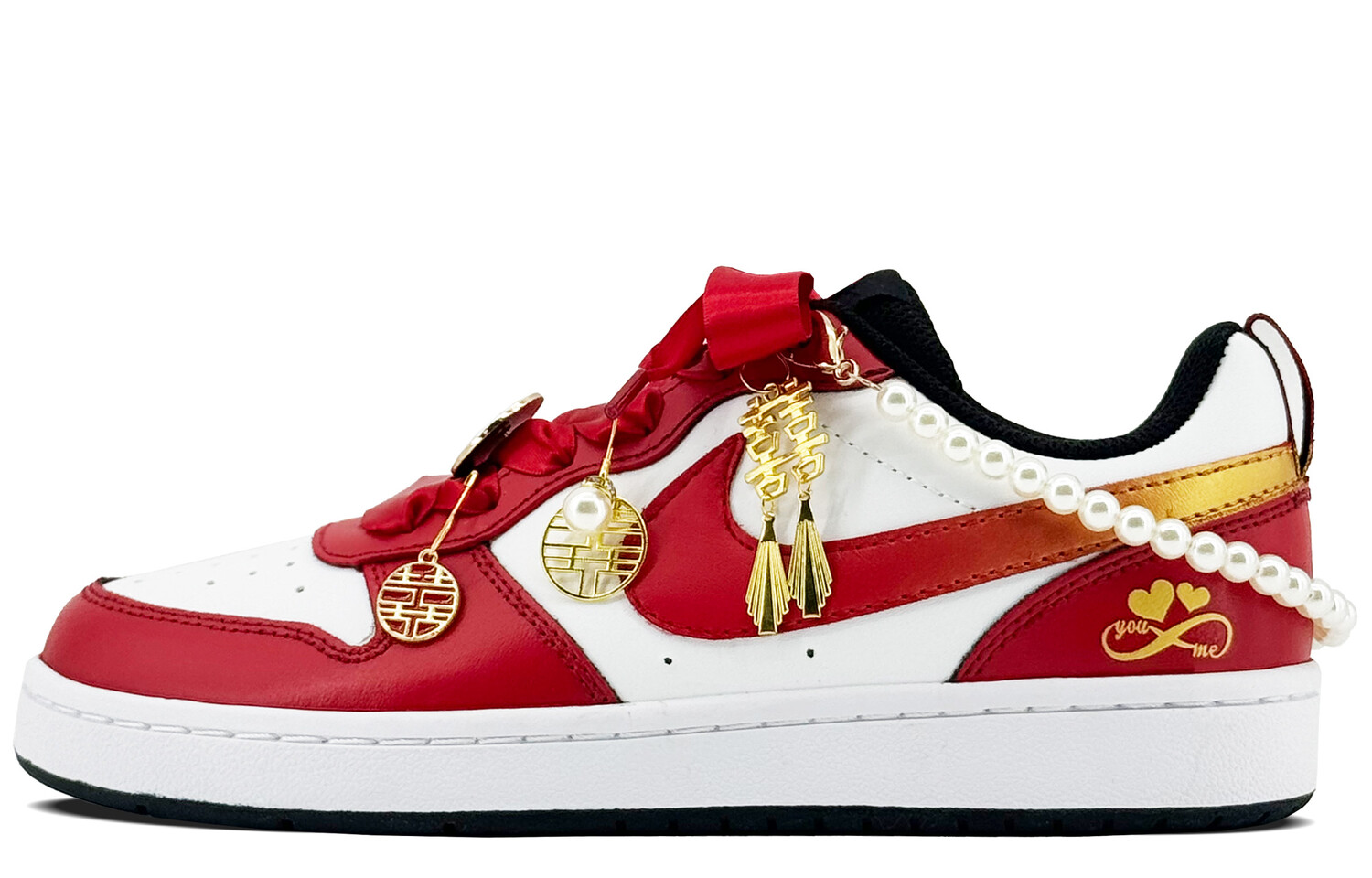 Кроссовки Nike Court Borough Skateboarding Shoes Women's Low-top White/gold, красный