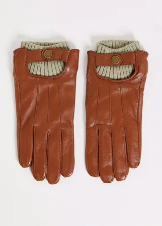 Коричневые кожаные перчатки с манжетами в рубчик Boardmans-Коричневый цвет