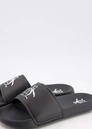Черные шлепанцы для широкой стопы с логотипом Original Penguin-Черный цвет