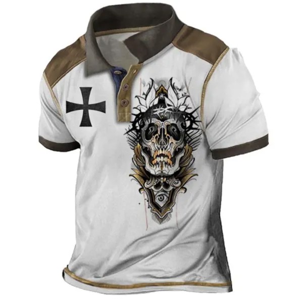 Мужская футболка-поло Vintage Skull Cross с цветными блоками
