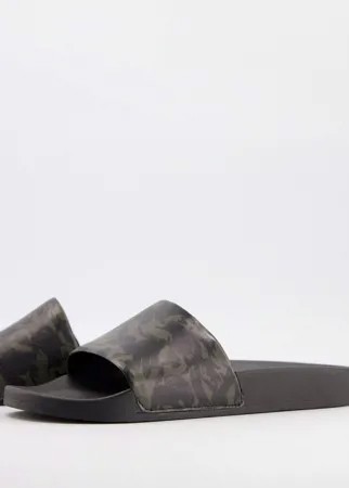 Кожаные шлепанцы цвета хаки AllSaints Leo Slide-Зеленый цвет