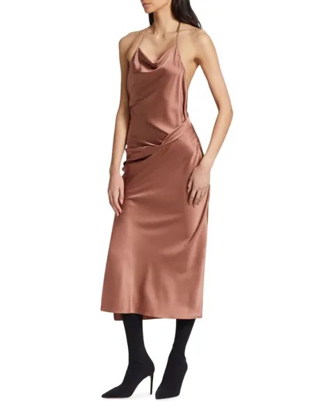 Платье миди из смесового шелка с драпировкой Helmut Lang, цвет Copper