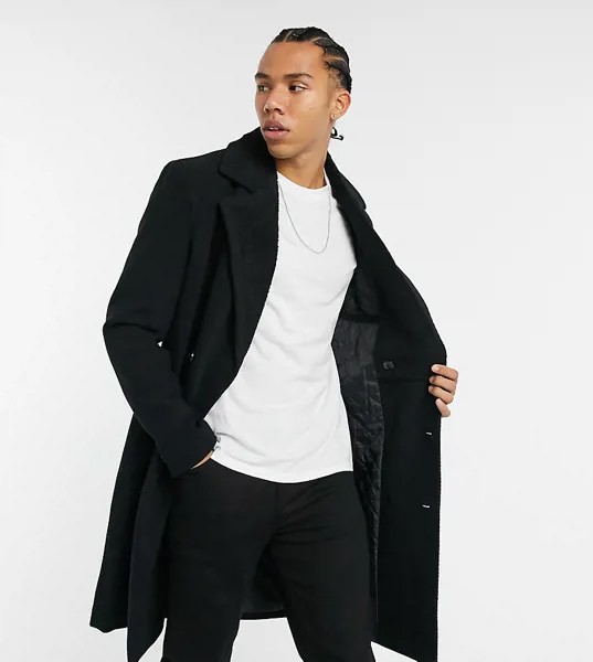 Черное пальто из смесовой шерсти с подкладкой из искусственного меха ASOS DESIGN Tall-Черный