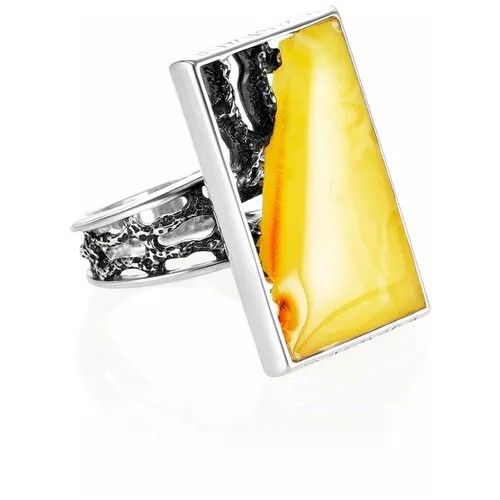 Amberholl Серебряное кольцо «Модерн» прямоугольной формы со вставкой из медового янтаря