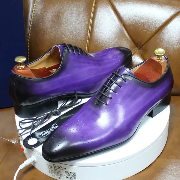 Туфли мужские из натуральной кожи, итальянские классические туфли, синие фиолетовые оксфорды, свадебная обувь, обувь для вечеринки, Формаль...