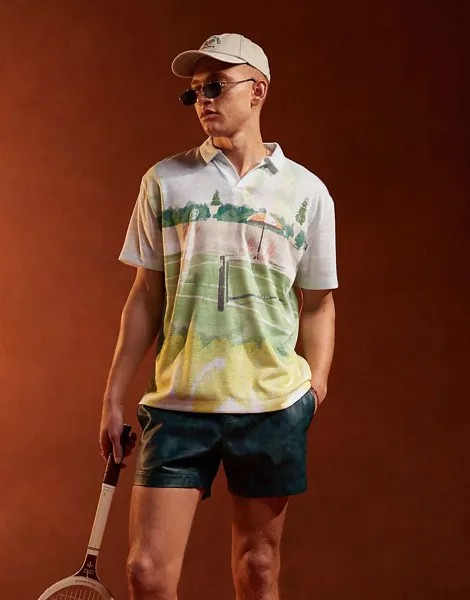 Свободная рубашка-поло ASOS DESIGN с теннисным принтом по всей поверхности