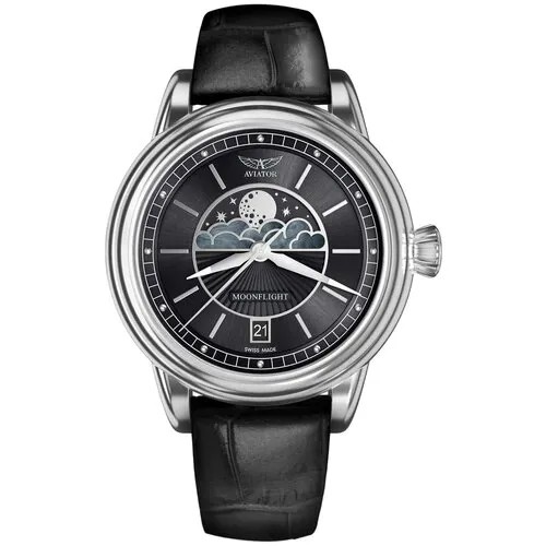Наручные часы Aviator Douglas MoonFlight V.1.33.0.252.4, черный, серебряный