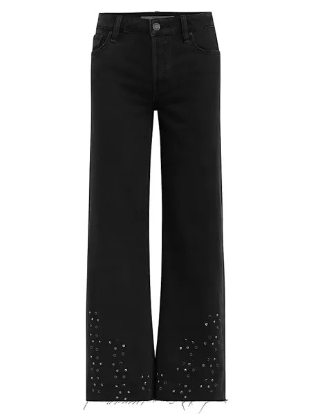 Джинсы Rosie с потертостями до щиколотки с высокой посадкой и широкими вставками на люверсах Hudson Jeans, черный