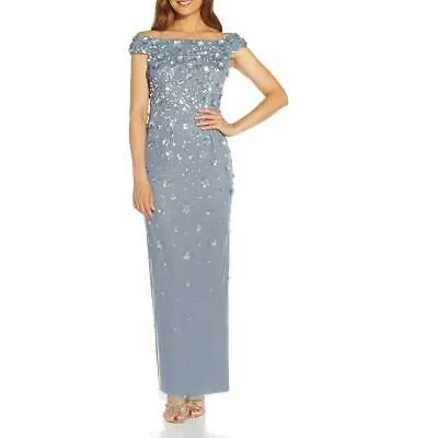 Adrianna Papell Женское синее вечернее платье макси с 3D цветком 14 BHFO 6025