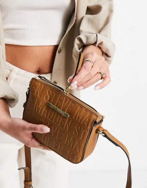Коричневая сумка через плечо с тисненым логотипом Steve Madden Cuba-Коричневый цвет
