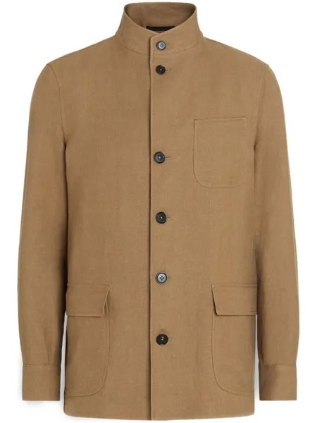 Zegna куртка строгого кроя из смеси шерсти и льна, коричневый