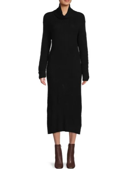 Трикотажное платье в рубчик с высоким воротником Stitchdrop Black