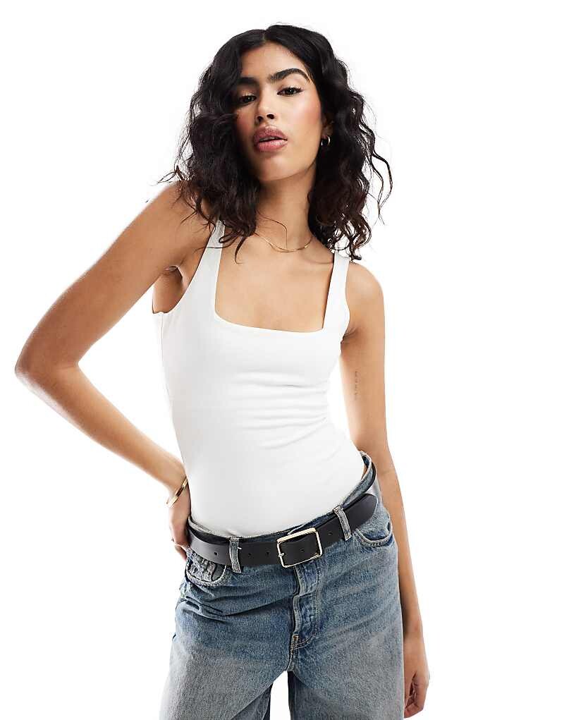 ASOS DESIGN – Двухслойное хлопковое боди белого цвета с овальным вырезом
