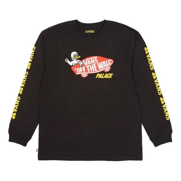 Футболка PALACE x Vans Crossover Off The Wall Classic Alphabet Pattern Printing Round Neck Long Sleeves Black T-Shirt, черный