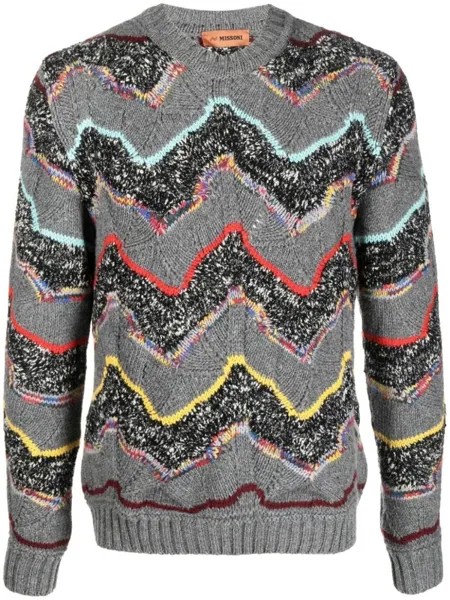 Свитер фактурной вязки с узором зигзаг Missoni, серый
