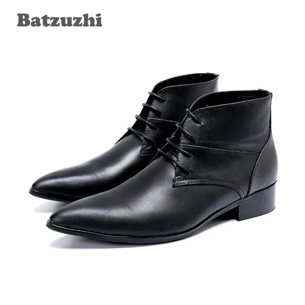 Batzuzhi японский Тип мужские полусапоги острый носок ботинки из натуральной кожи Для мужчин на шнуровке официальные для бизнесменов, джентльм...