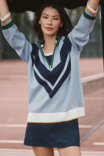 Свитер Maeve Varsity с цветными блоками и полумолнией, синий