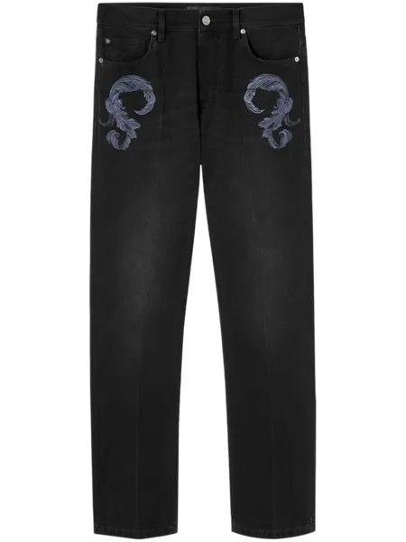Versace прямые джинсы с вышивкой Barocco, черный