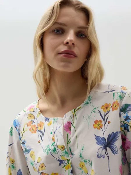 Блузка с цветочным принтом из эластичного хлопка Hybrid, цвет white/pink