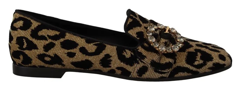 DOLCE - GABBANA Туфли Золотые лоферы с леопардовым принтом и кристаллами на плоской подошве EU36,5 /US6 $900