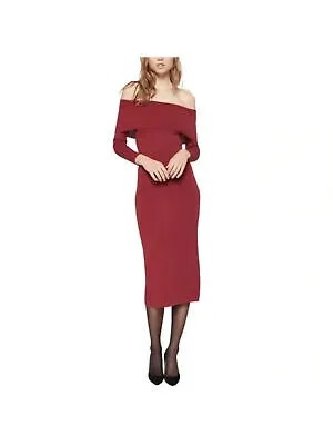 BARDOT Женское бордовое вечернее платье-свитер миди с длинными рукавами и открытыми плечами S