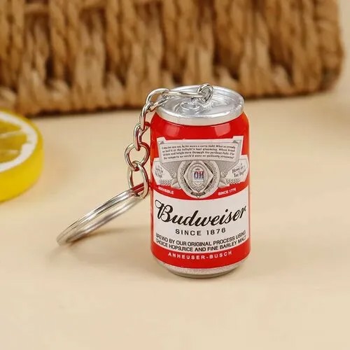 Брелок Брелок - на ключи, брелок на рюкзак Баночка пива/ Budweiser / Бадвайзер, гладкая фактура, красный