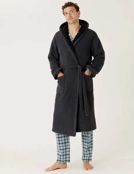Флисовый халат Supersoft с капюшоном Marks & Spencer, серый микс