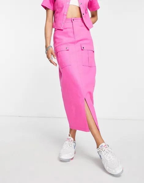 Розовая юбка макси в стиле милитари COLLUSION
