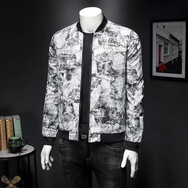 Куртка мужская с цветочным принтом, приталенная, Бомбер, винтажный пиджак, Клубная одежда, 5xl