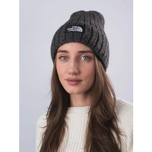 Шапка бини The North Face зимняя, шерсть, вязаная, размер 50/58, серый