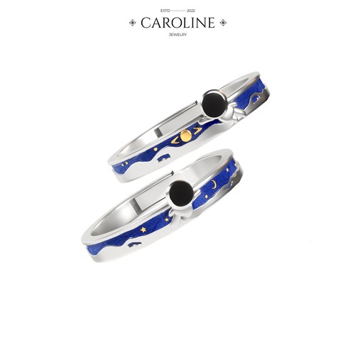 Кольцо Caroline Jewelry, кристалл, эмаль, безразмерное, синий, серебряный