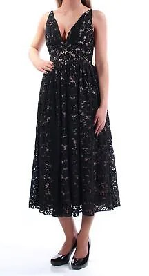 FAME AND PARTNERS Женское черное платье без рукавов чайной длины для выпускного вечера + расклешенное платье 4