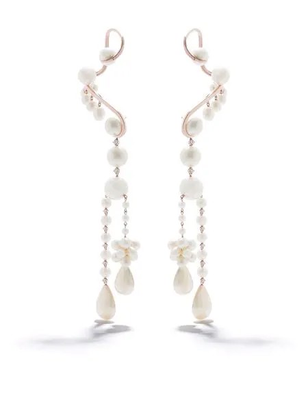 TASAKI серьги Waterfall из розового золота с бриллиантами и жемчугом
