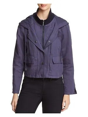 KENNETH COLE NEW YORK Женская темно-синяя укороченная куртка с капюшоном и карманами на молнии S