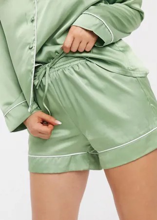 Шалфейно-зеленые атласные шорты от пижамы ASOS DESIGN-Зеленый