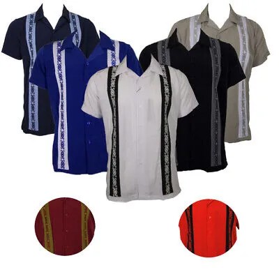 Мужская классическая рубашка Cuba Guayabera с вышивкой в полоску и короткими рукавами на пуговицах,