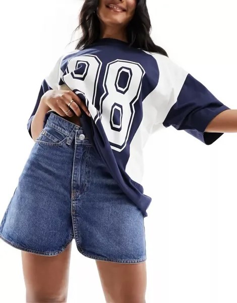 Голубая джинсовая мини-юбка с перекрещивающейся линией талии ASOS