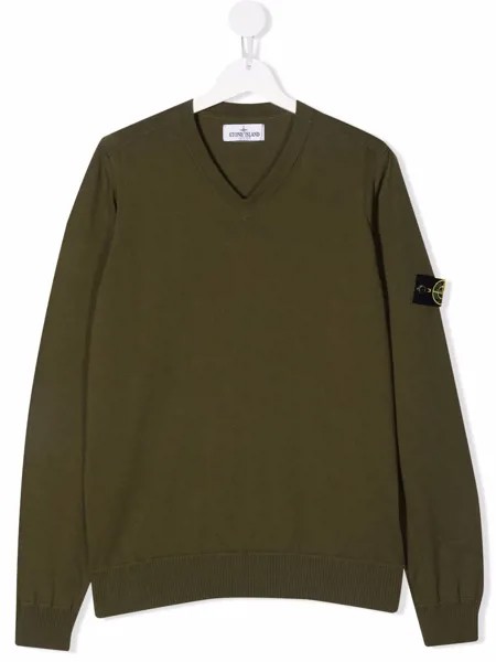 Stone Island Junior джемпер с V-образным вырезом и нашивкой
