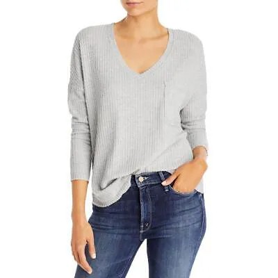 Aqua Womens Waffle Knit Pocket Pullover V-Neck Sweater Shirt BHFO 2451