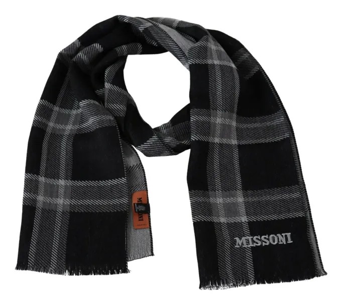 Шарф MISSONI, черный шерстяной клетчатый шарф унисекс с бахромой и логотипом 180см x 34см $340