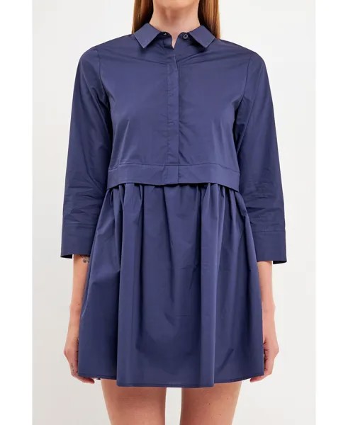 Женское мини-платье-рубашка English Factory, темно-синий