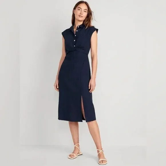 Платье-рубашка миди Old Navy Темно-синее с закругленной талией, размер 2X