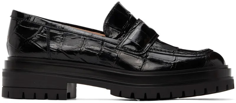 Черные лоферы Argo с крокодиловой кожей Gianvito Rossi