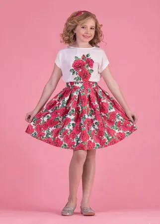Комплект для девочек с красными цветами (блуза и юбка) 