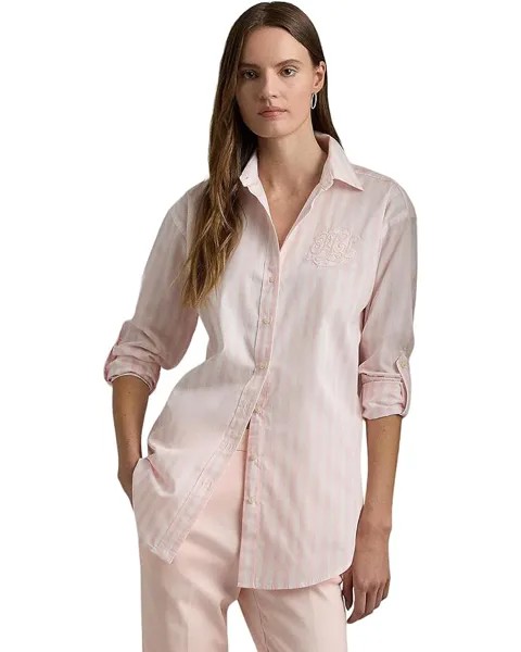 Рубашка LAUREN Ralph Lauren Petite Oversize Striped Cotton Broadcloth, цвет Pink Opal/White